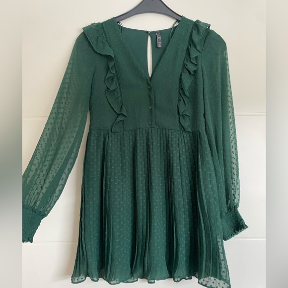 Zara TRF Green Ruffle Dot Mini Dress - Picture 2 of 5